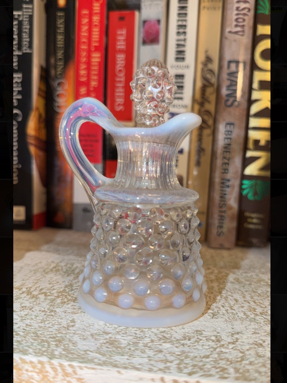 Vintage Fenton Hobnail Milk Glass Cruet with Stopper